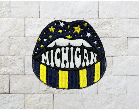 Michigan Starry Lips Embroidered Patch- Choose Sew or Iron On