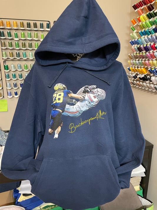 Buckeye Killer- Michigan Custom Designed Hoodie size XL